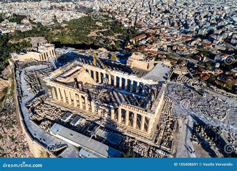 Aerial View Of Parthenon And Acropolis In Athens Stock Image Image Of