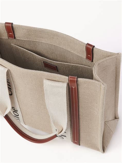 Medium Woody Tote Bag In Cotton Canvas And Shiny Calfskin With Woody