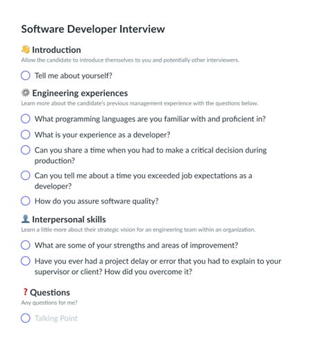 Software Developer Interview Template Fellow App