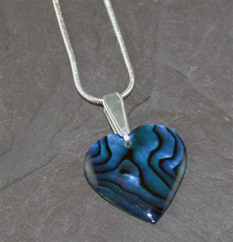 Blue Abalone Shell Heart Necklace Red Bear Jewellery