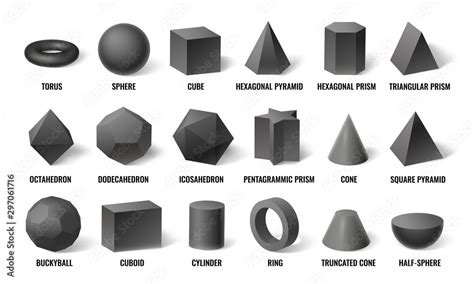 Naklejka Realistic 3d Basic Shapes Sphere Shape With Shadow Cube