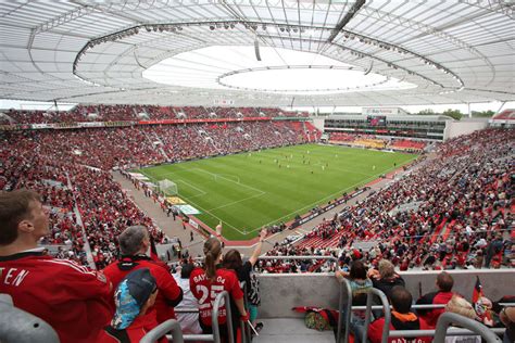 The bayarena is in the centre of leverkusen. Bayer 04 Leverkusen