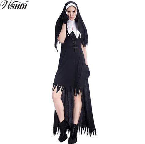 Hot Sale Black Sexy Catholic Nun Costume Adult Women Halloween Cosplay