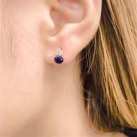 Blue Sapphire Diamond Stud Earring White Gold Classic Etsy