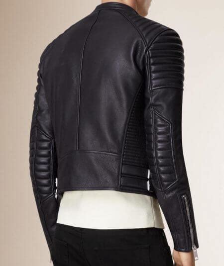Mens Padded Shoulder Asymmetrical Black Biker Leather Jacket