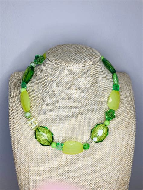 Chunky Green Necklace For Her Green Statement Necklace Big Etsy