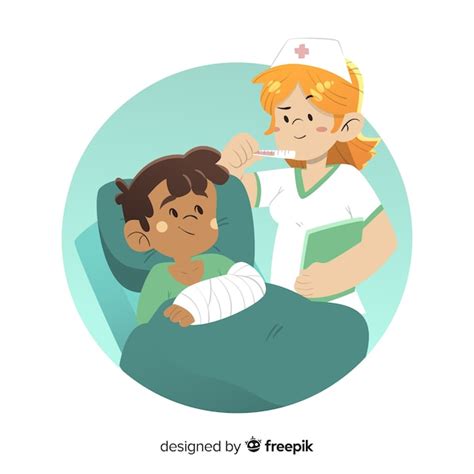 Cartoon Nurse Taking Care Of Patient Free Vector