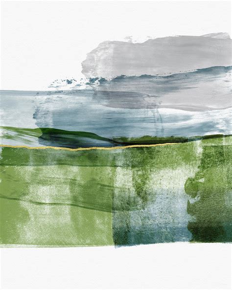 Blue And Green Minimalist Landscape Art By Linda Woods Mixed Media By
