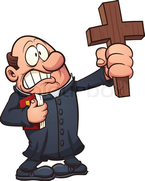 Cartoon Priest Holding A Big Cross Vector Clip Art Illustration With