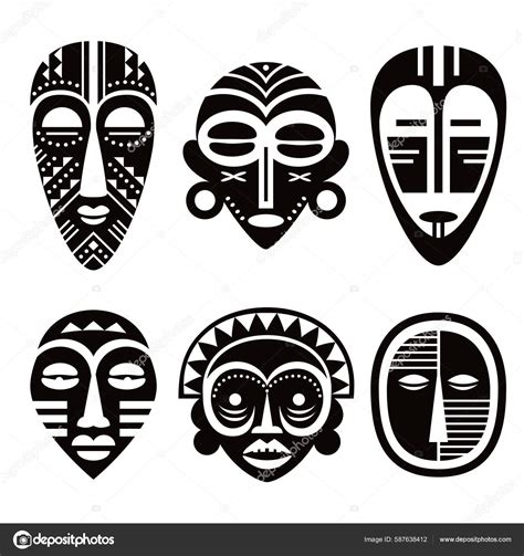 African Tribal Vector Mask Design Set Ritual Ethnic Masks Collection