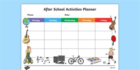 After School Home Activities Planner Parents