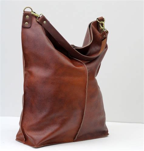 Cognac Brown Leather Purse Leather Large Carryal Market Bag Etsy