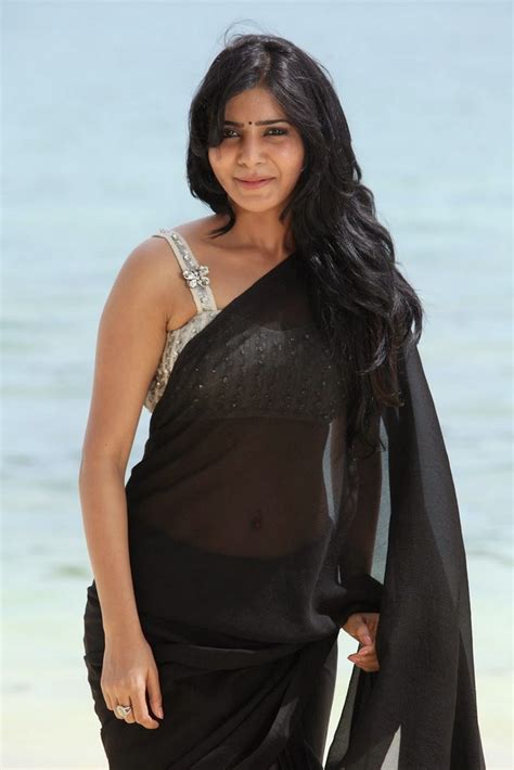 Actress Samantha Akkineni Sexy Navel Show In Transparent Black Saree
