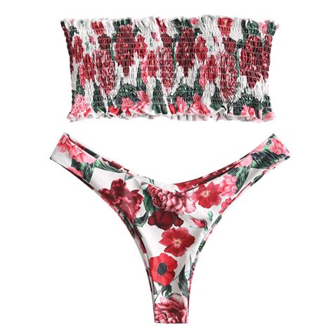 2018 Strapless Smocked Bikini Set Shirred 패딩 수영복 Bandeau 브라질 비키니 세트 탑