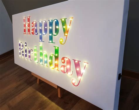 Happy Birthday Led Sign Rainbow Party Decor Birthday T Etsy Uk