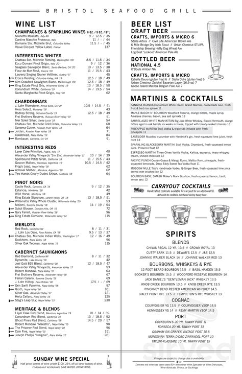 Bristol Seafood Grill menu in Leawood, Kansas, USA