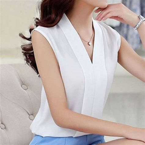 2017 Spring Summer Women Chiffon Blouses Sexy Sleeveless V Neck Woman Casual Loose Office White