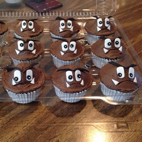 I went back and forth when it came time to decide on a dessert. Goomba cupcakes for a Super Mario themed party made by ...
