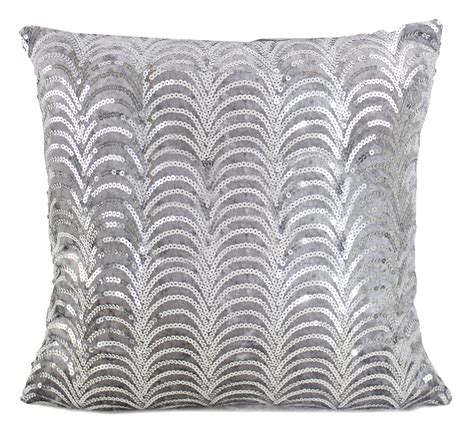 Elegant Handmade Sequin Velvet Shiny Decorative Throw Pillow Silver