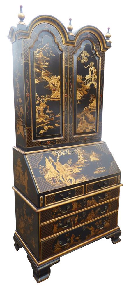 18th Century Black Chinoiserie Bureau Bookcase Black Chinoiserie