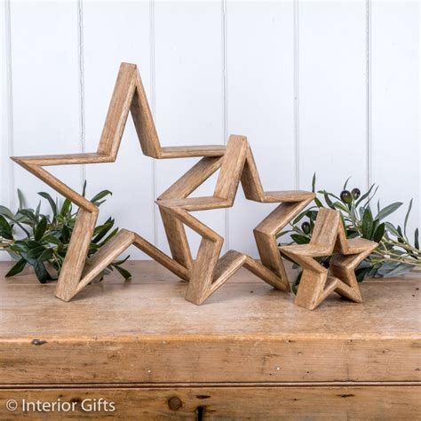 Mantlepiece Stars Retreat Home Three Decorative Wooden Standing Stars