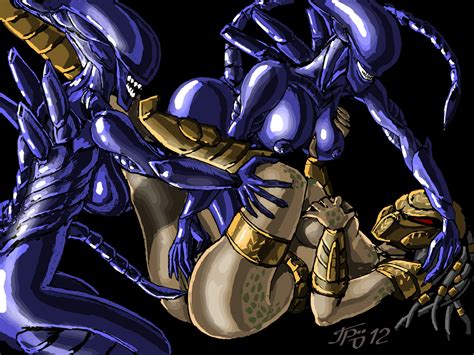 Rule 34 Alien Franchise Alien Vs Predator Female Female Xenomorph Female Yautja Grriva