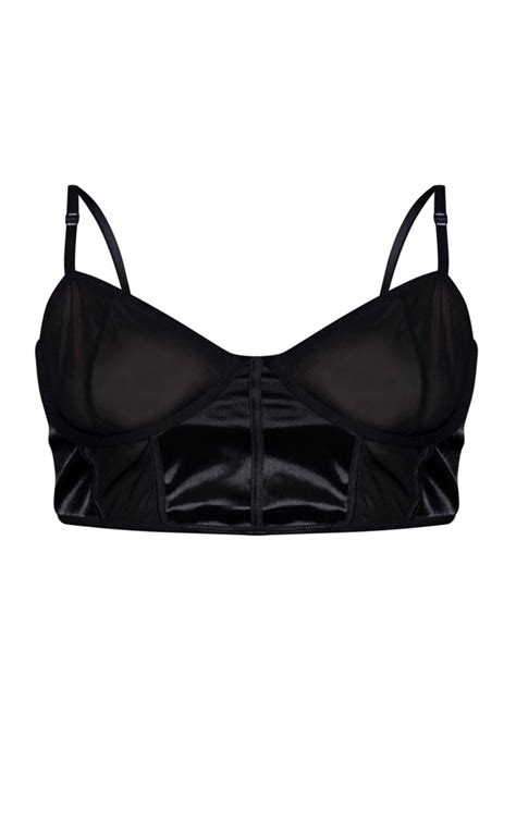 plus soutien gorge noir satiné mesh et armatures prettylittlething fr