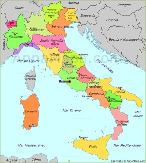 Ricerca luoghi e indirizzi in italia con la nostra strada e sulla rotta. Mapa de Político de Italia - AnnaMapa.com