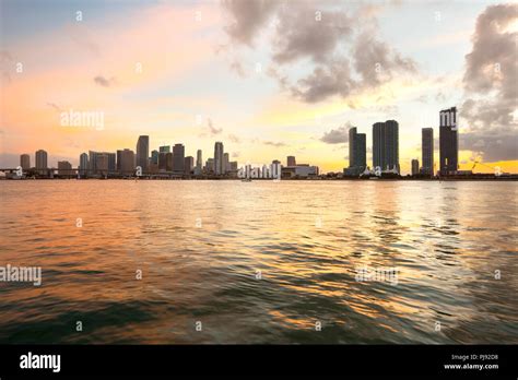 Downtown Skyline At Dusk Miami Florida Usa Stock Photo Alamy