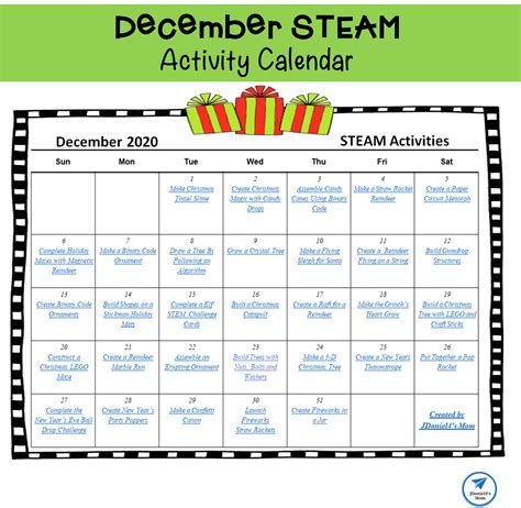 December STEAM Activity Calendar 2020 - JDaniel4s Mom