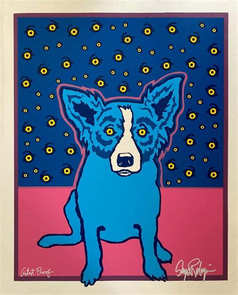 George Rodrigue Starry Starry Eyes Blue Dog Signed Framed