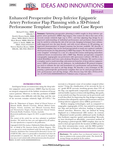 Pdf Enhanced Preoperative Deep Inferior Epigastric Artery Perforator