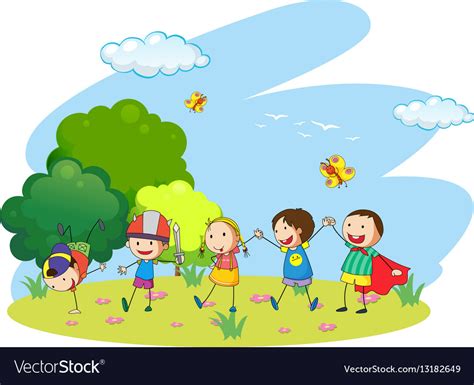 Kids Playing In The Garden Royalty Free Vector Image