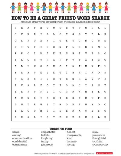 A Friendship Inspired Word Search Scholastic Parents