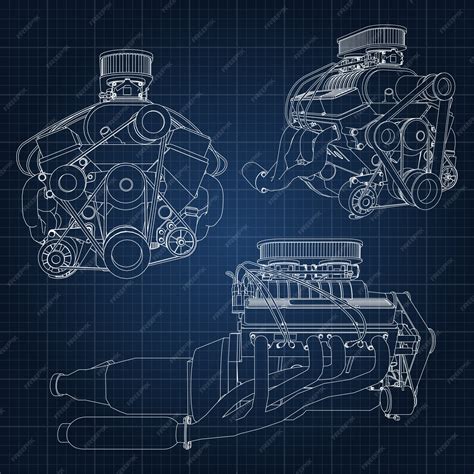 Premium Vector Hand Drawn Engine Blueprint