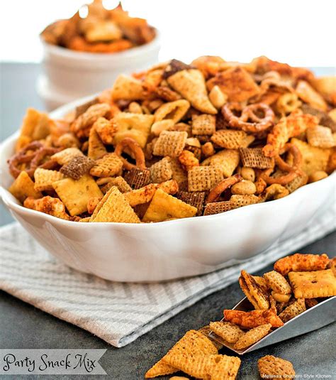 This bugles & cracker snack mix recipe is so delicious and full of flavor. Party Snack Mix - melissassouthernstylekitchen.com in 2020 ...