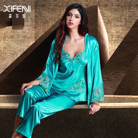 Buy Xifenni Imitation Silk Pajamas Female Three Piece