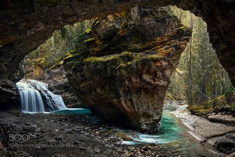 Secluded Cavern Along Johnston Canyon In Banff National Park Rocky