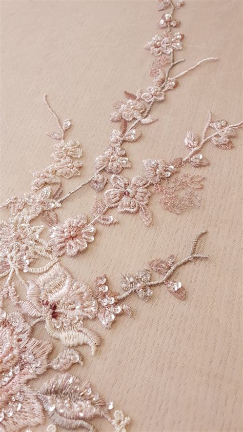 Pink Beaded Floral Lace Fabric 3D Lace Embroidery Lace Fabric