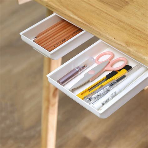 Adhesive Under Desk Drawer Storage Box Tray Organizer Home Office White