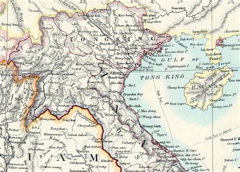 1914 Antique Map Of Siam And French Indochina