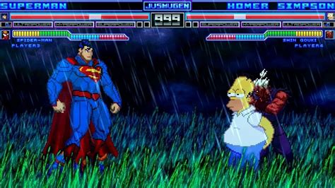 Superman And Spiderman Vs Homer J Simpson And Shin Gouki Mugen Battle