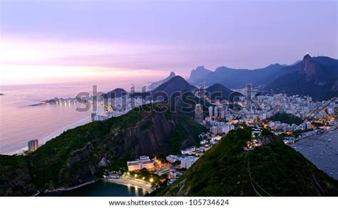 Night View Copacabana Beach Botafogo Rio Stock Photo 105734624