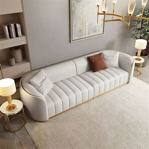 89 Modern Faux Leather Upholstered Sofa 3 Seater Sofa In Gold Legs