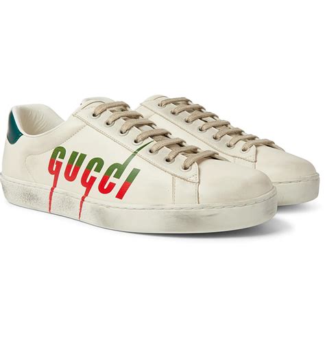 Gucci Ace Distressed Leather Sneakers In White For Men Lyst