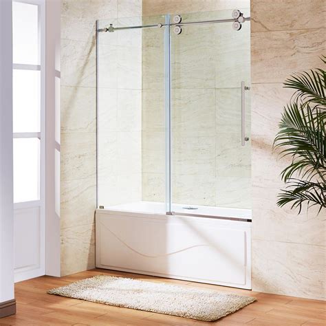 How to install a sliding glass shower doors tutorial. VIGO 60 in. x 66 in. Frameless Sliding Tub Door in ...