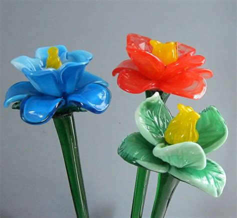 Long Stem Blown Glass Beautiful Art Craft Flowers Buy Glass Flower Glass Flower Stand Colored