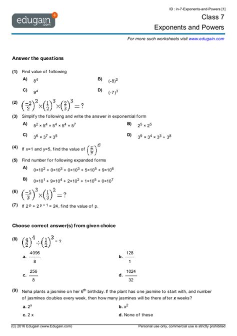 Class 7 level 1 understanding algebraic expressions 1. Edugain Australia | Math Learning through Online Practice, Tests, Quizzes, Assignments, and ...