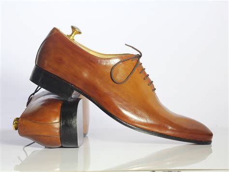 Handmade Mens Tan Pointed Toe Dress Shoes Men Leather Lace Up