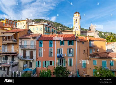 Colorful Village Of Villefranche Sur Mer France And The Yellow Church